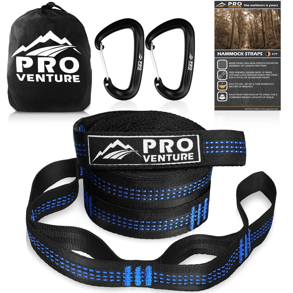 Pro Venture Hammock Straps And 2 Carabiners 302 Loops 1200Lbs Breaking Strength 500Lbs Rated 100 Nonstretch Lightweigh