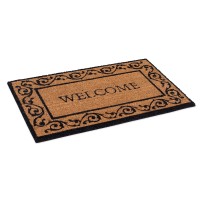 Birdrock Home Welcome Coir Doormat With Scroll Border 18 X 30 Inch Standard Welcome Mat With Black Decorative Border Natur