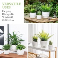 Mygift Modern Ribbed White Ceramic Indoor Plant Pot With Drainage Hole And Attached Saucer Small Succulent Planter Set Of 3