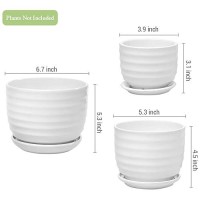 Mygift Modern Ribbed White Ceramic Indoor Plant Pot With Drainage Hole And Attached Saucer Small Succulent Planter Set Of 3