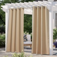 Nicetown Blackout Outdoor Curtains For Patio Waterproof 95 Inch Length Thermal Insulated Silver Stainless Steel Grommet Indoor