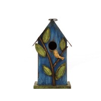 Glitzhome 97 H Hanging Bird House For Outdoor Patio Garden Decorative Pet Cottage Distressed Wooden Birdhouse Blue Leaves