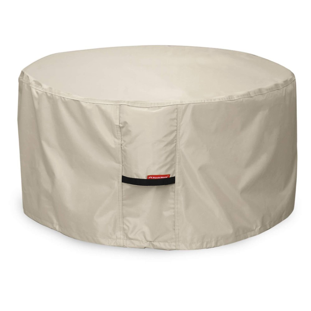 Porch Shield Fire Pit Cover Waterproof 600D Heavy Duty Round Patio Fire Bowl Cover Beige 50 Inch