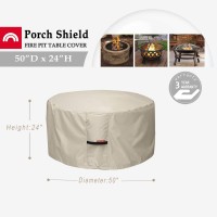 Porch Shield Fire Pit Cover Waterproof 600D Heavy Duty Round Patio Fire Bowl Cover Beige 50 Inch