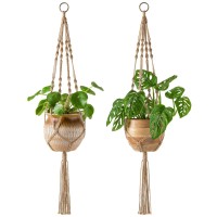 Mkono 2 Pack Macrame Plant Hangers Indoor Hanging Planter Basket Decorative Flower Pot Holder Jute Rope For Indoor Outdoor Home