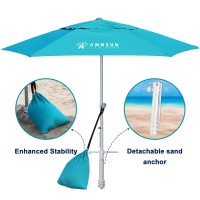 Ammsun 8 Feet High Wind Heavy Duty Commercial Grade Beach Umbrella With Sand Anchor Stability Sandbag Air Vent Upf 50 Telescopi