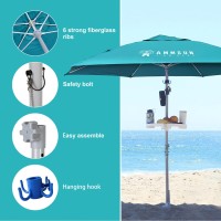 Ammsun 8 Feet High Wind Heavy Duty Commercial Grade Beach Umbrella With Sand Anchor Stability Sandbag Air Vent Upf 50 Telescopi