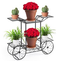 Sorbus Garden Cart Stand Flower Pot Plant Holder Display Rack 6 Tiers Parisian Style Perfect For Home Garden Patio Blac