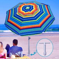 Ammsun 7Ft Heavy Duty High Wind Beach Umbrella With Sand Anchor Tilt Sun Shelter Uv 50 Protection Outdoor Sunshade Umbrella