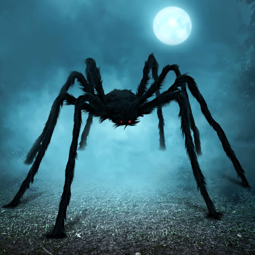 Joyin 5 Ft Halloween Outdoor Decorations Hairy Spider Scary Giant Spider Fake Large Props For Yard Party Decor Black