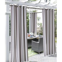 Coastal Stripe Grommet Curtain Panel Window Dressing 50 X 96 In Taupe