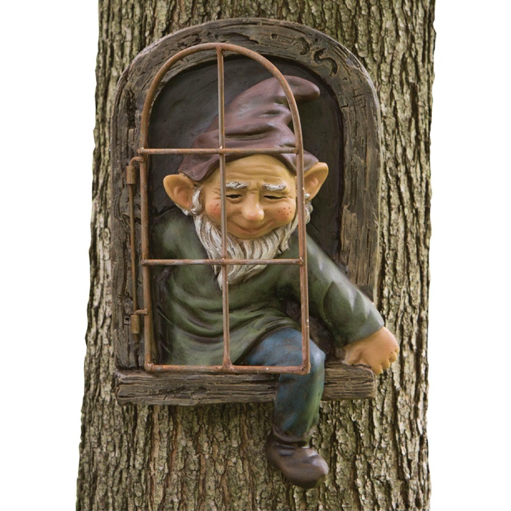 Bits And Pieces 12Inch Elf Out The Door Tree Hugger Yard Decorations Whimsical Tree Sculpture Garden Decoration Garde