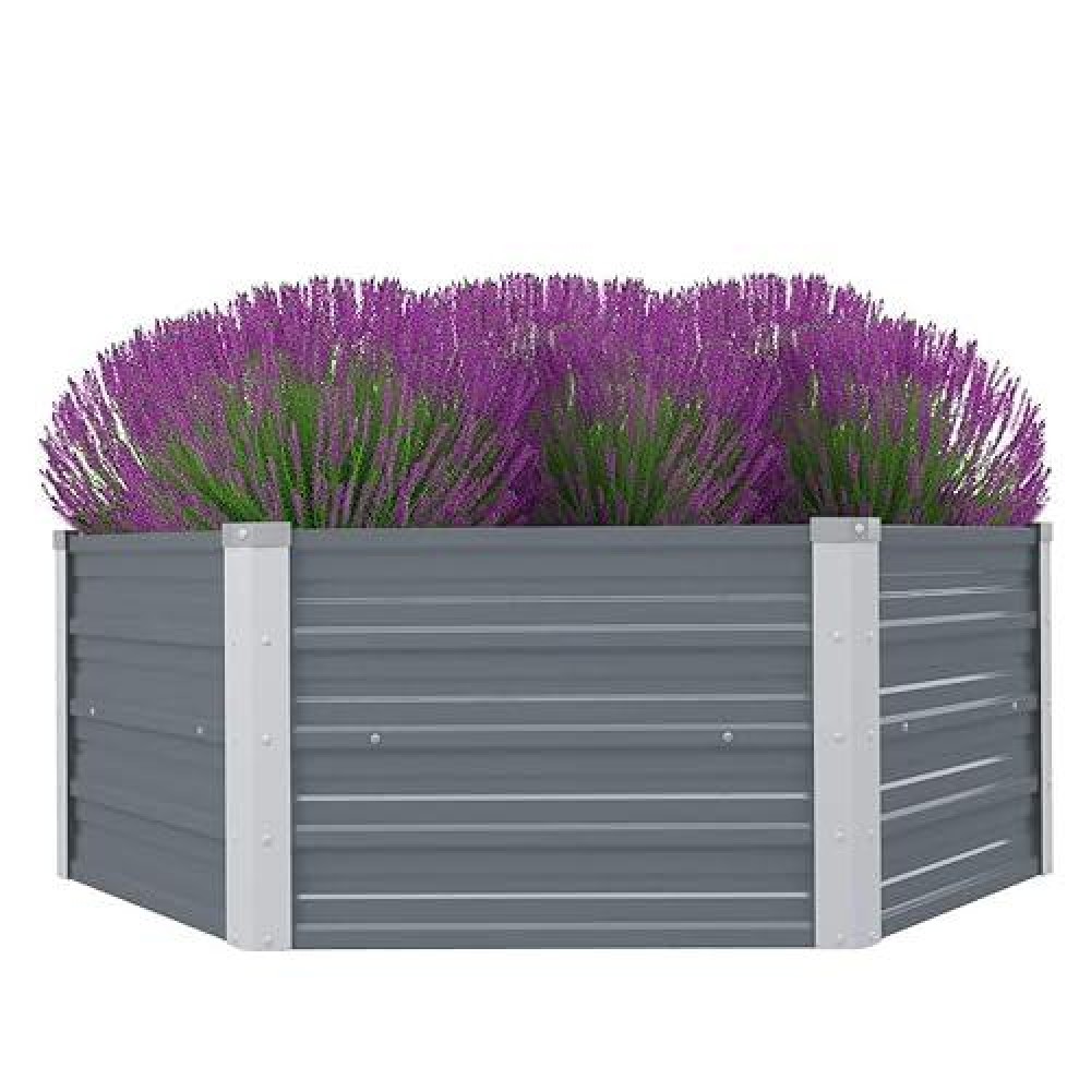 Vidaxl Raised Garden Bed - Durable And Robust Galvanized Steel Structure, Spacious Multi Plant Holder With Safety Edge Fold, Easy Assembly, Stylish Hexagon Design, Ideal For Indoor & Outdoor Gard...