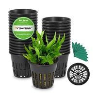 Growneer 25 Packs 3 Inch Net Cups Slotted Mesh Wide Lip With 10Pcs Plant Labels Heavy Duty Filter Plant Net Pot Bucket Basket Fo