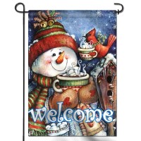 Anley Double Sided Premium Welcome Winter Garden Flag Snowman Bird Snowflake Decorative Garden Flags Weather Resistant Do