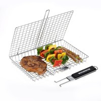 Winhonw Grill Basket Grill Accessories Bbq Grilling Basket Folding Grilling Baskets Portable Outdoor Camping Bbq Rack For Fish S