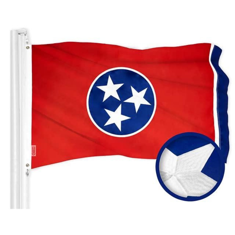 G128 Tennessee State Flag 3X5 Ft Toughweave Series Embroidered 300D Polyester Embroidered Design Indooroutdoor Brass Gr