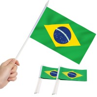 Anley Brazil Mini Flag 12 Pack Hand Held Small Miniature Brazilian Flags On Stick Fade Resistant Vivid Colors 5X8 Inch W