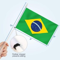 Anley Brazil Mini Flag 12 Pack Hand Held Small Miniature Brazilian Flags On Stick Fade Resistant Vivid Colors 5X8 Inch W