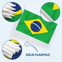 Anley Brazil Mini Flag 12 Pack Hand Held Small Miniature Brazilian Flags On Stick Fade Resistant Vivid Colors 5X8 Inch W