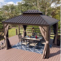 Kozyard Alexander Permanent Hardtop Gazebo Aluminum Gazebo With Galvanized Steel Double Roof With Mosquito Net And Privacy Sidew