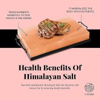 Umaid Himalayan Salt Block Cooking Plate 12X8X1.5 For Cooking  Grilling  Cutting And Serving  Food Grade Rock Salt Stone With Steel Tray & Recipe Pamphlet Unique Gifts For Men  Women  Chefs & Cooks