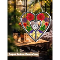 Kybosam Heart Suncatcher Mom Gift Ornament Stained Glass Panles Hangings For Windows Sun Catcher With Pressed Flower Heart In G