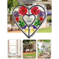 Kybosam Heart Suncatcher Mom Gift Ornament Stained Glass Panles Hangings For Windows Sun Catcher With Pressed Flower Heart In G