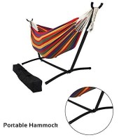 OceanTailer Brazilian Double Hammock Bed with Stand for 2 Person, Portable Hammock Bed for Indoor or Outdoor Use with Carrying Pouch in Tropical Color