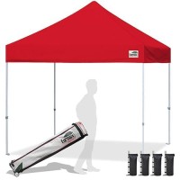 Eurmax Usa Standard 10X10Ft Patio Pop Up Canopy Tent For Outdoor Events Commercial Instant Canopies With Heavy Duty Roller Bag Bonus 4 Canopy Sand Bags(Red)