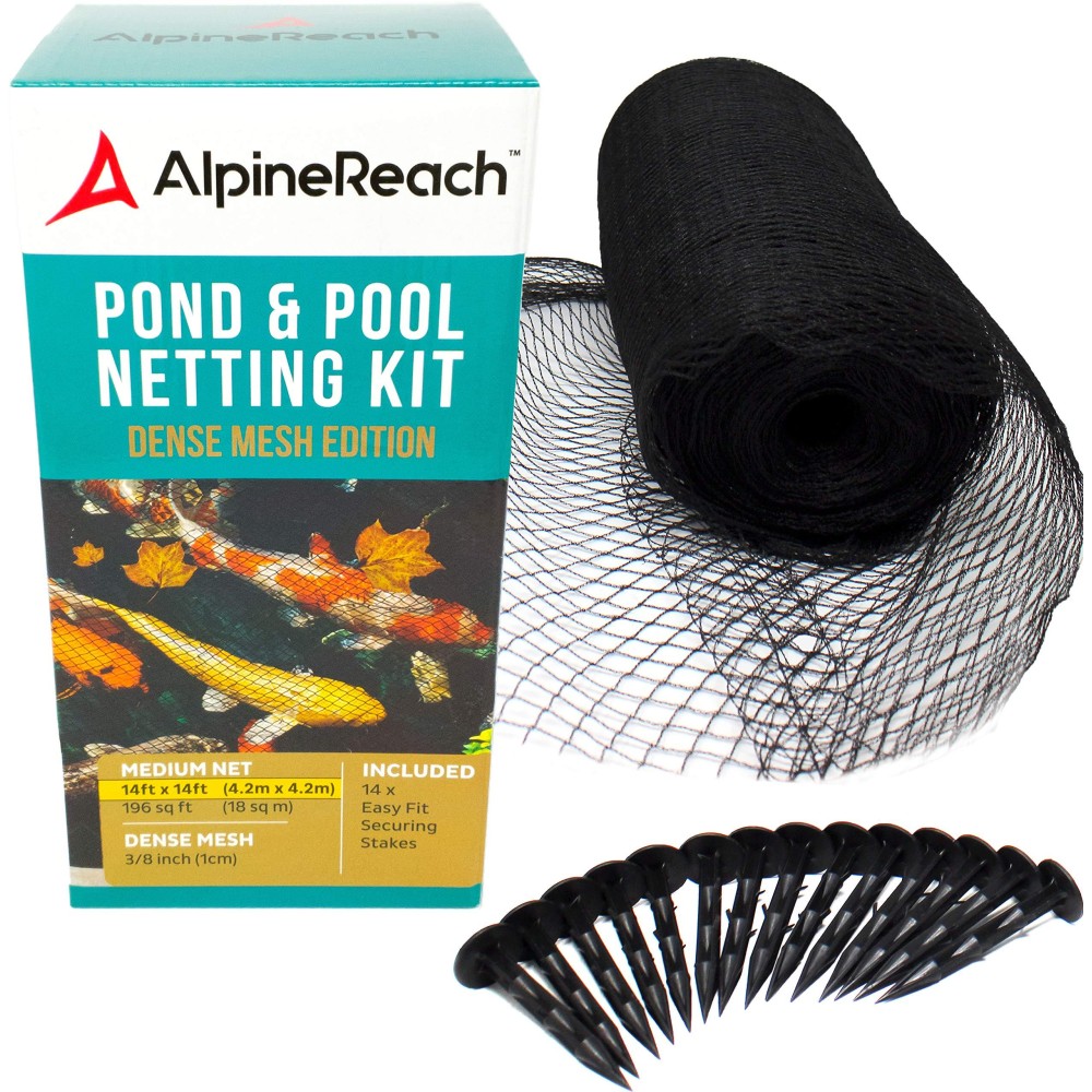 Alpinereach Koi Pond Netting Kit 14 X 14 Ft Black Heavy Duty Woven Fine Mesh Net Cover For Leaves Protects Koi Fish From Blue