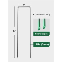 Growneer 100 Packs 12 Inches Heavy Duty 11 Gauge Galvanized Steel Garden Stakes Staples Securing Pegs For Securing Weed Fabric L