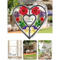 Kybosam Heart Suncatcher Sister Stained Glass Panels Hangings For Windows Sun Catchers With Pressed Real Flower Heart In Glass