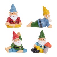 4 Pieces Mini Garden Gnomes Outdoor Fairy Miniature Statue Accessories Set Decorations In Funny Poses Yard Ornaments For Yoga