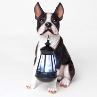 Bits And Pieces Boston Terrier Solar Lantern Statue Yard Decorations Solar Powered Garden Lantern Resin Dog Sculpture