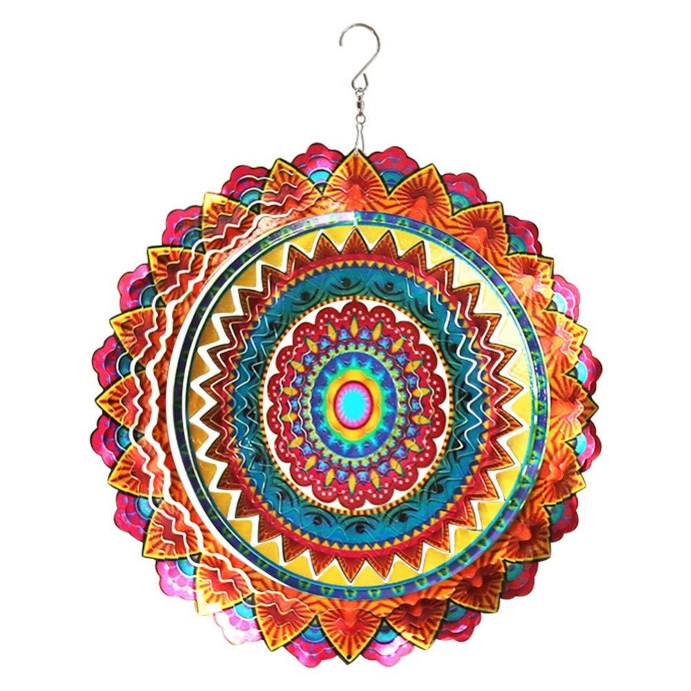 Fonmy Stainless Steel Wind Spinner Worth Gift Indoor Outdoor Garden Decoration Crafts Ornaments 12 Inch Multi Color Mandala Wind