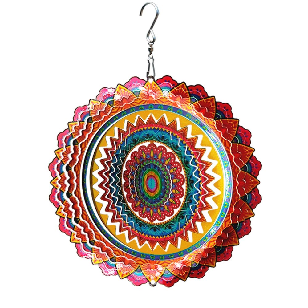 Fonmy Stainless Steel Wind Spinner Worth Gift Indoor Outdoor Garden Decoration Crafts Ornaments 6 Inch Multi Color Mandala Wind