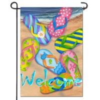 Anley Double Sided Premium Garden Flag Flip Flops On Summer Beach Welcome Decorative Garden Flags Weather Resistant Doubl