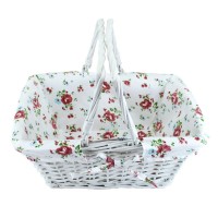 Wicker White Storage Gift Basket Willow Woven Picnic Basket With Double Folding Handles Kingwillow White