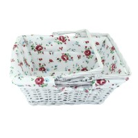 Wicker White Storage Gift Basket Willow Woven Picnic Basket With Double Folding Handles Kingwillow White