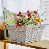 Wicker White Storage Gift Basket Willow Woven Picnic Basket With Double Folding Handles Kingwillow White