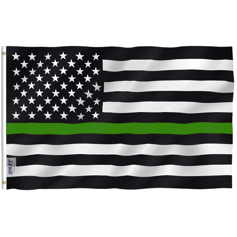 Anley Fly Breeze 3X5 Foot Thin Green Line Usa Flag Vivid Color And Fade Proof Canvas Header And Double Stitched Support Fo