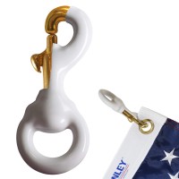 Anley Flag Accessory White Rubber Coated Brass Swivel Snap Hook Heavy Duty Flag Pole Halyard Rope Attachment Clip For Toug