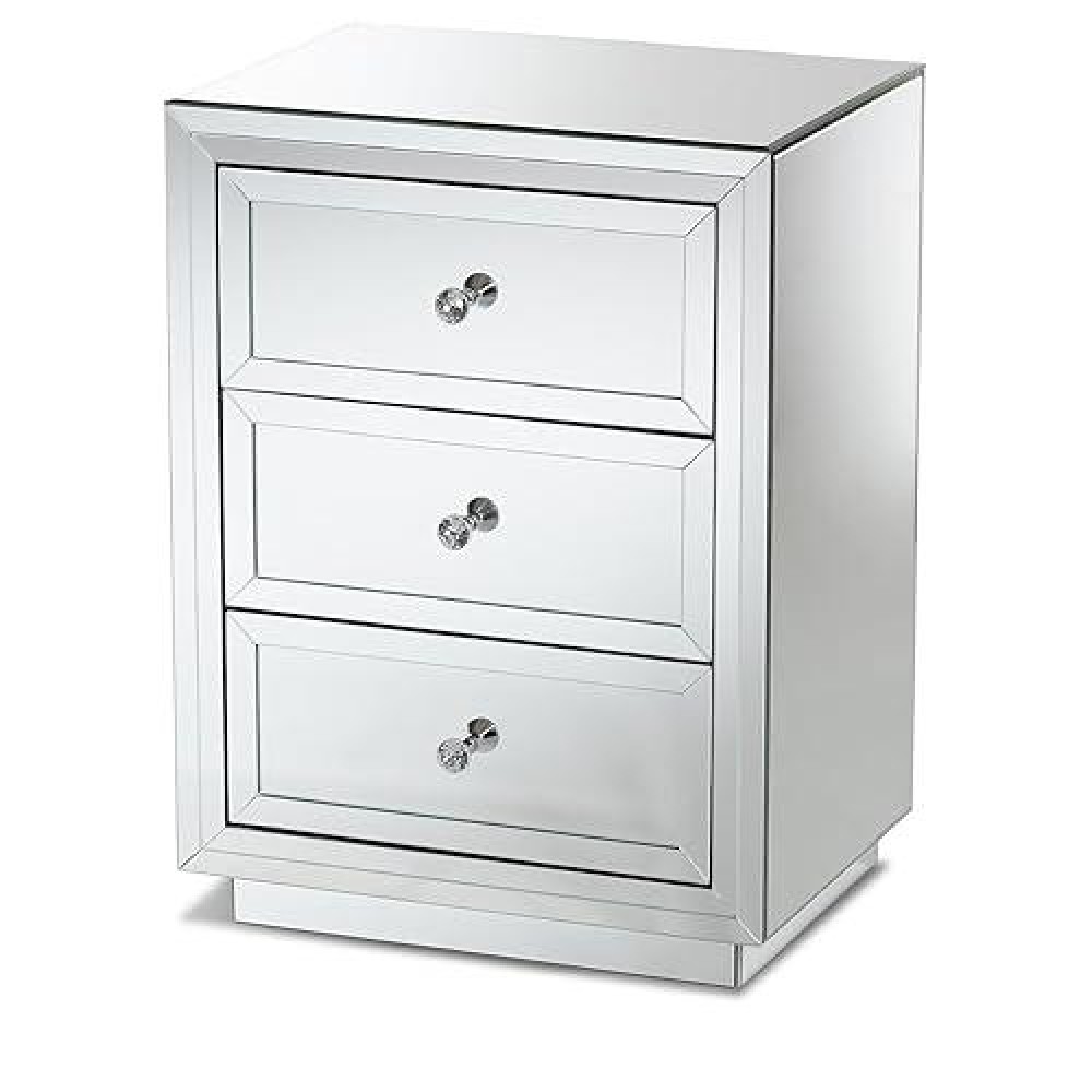 Baxton Studio Lina 3 Drawer Mirrored Nightstand