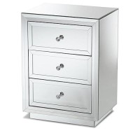 Baxton Studio Lina 3 Drawer Mirrored Nightstand