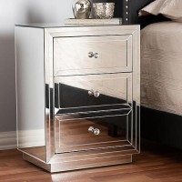 Baxton Studio Lina 3 Drawer Mirrored Nightstand