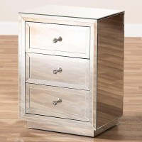 Baxton Studio Lina 3 Drawer Mirrored Nightstand