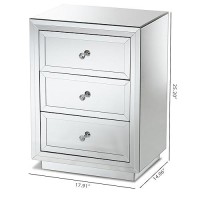 Baxton Studio Lina 3 Drawer Mirrored Nightstand