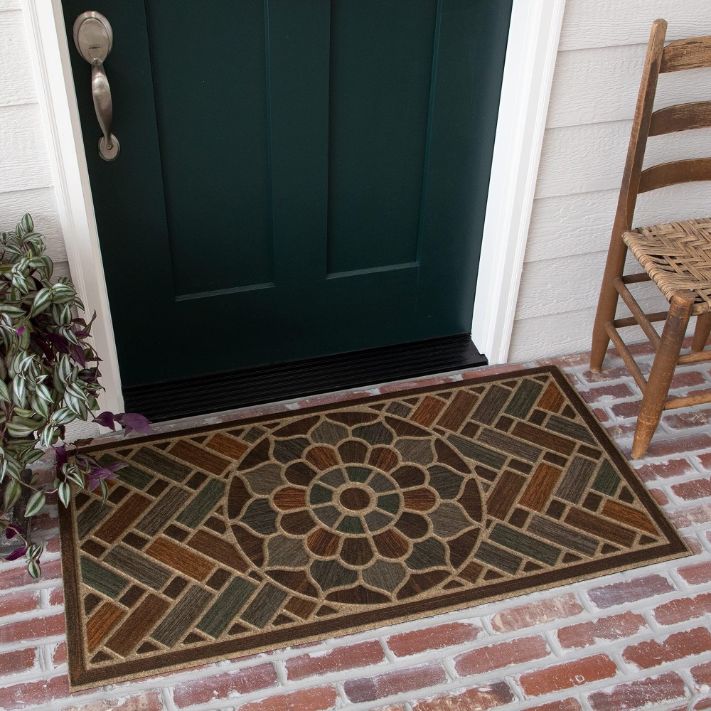 Mohawk Home Entryway Door Mat 2 X 4 All Weather Doormat Outdoor Non Slip Recycled Rubber Ornamental Grain Multicolor