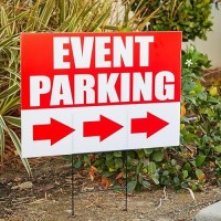 Juvale 6 Pack Outdoor Event Parking Signs With Arrows 12 X 17 Inch Double Sided Corrugated Plastic Yard Signage With Stakes In